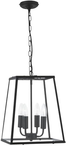 Searchlight Lanterns - 4 Licht Deckenlaterne Anhänger Matt Schwarz, Glasscheiben, E14