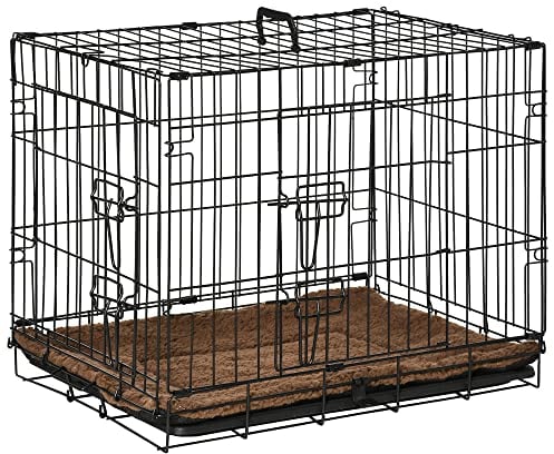 PawHut Jaula de Metal para Perros Plegable 60x43x49,5 cm con 2 Puertas con Pestillos Bandeja Extraíble Cojín Suave y Asa Portátil para Transporte Viaje Negro