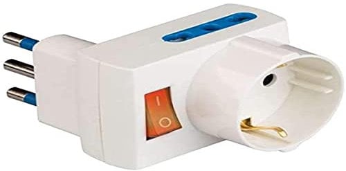 Poly Pool PP2382 Adattatore Salvaspazio Spina 16 A Grande 3 Prese Fuori Asse E Interruttore Luminoso Bianco