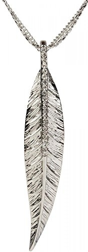 styleBREAKER necklace with leaf pendant and glittering rhinestones, 3 chains, lobster clasp, women 05030019, color:Silver