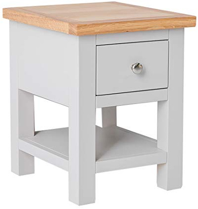 RoselandFurniture Farro Grey Sofa Side Lamp Table for Living Room | Fully Assembled, Wooden Small Occasional Piece with Oak Top, Hallway or Bedroom Use, Contemporary Style, H47cm W36cm D40cm