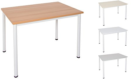 Dila GmbH Schreibtisch/Besprechungstisch in verschiedenen Größen und Farben weißes Metallgestell Konferenztisch Arbeitstisch (B: 120 cm x T: 80 cm, Buche)