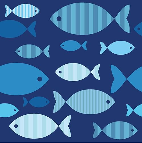 20 Servietten, 3-lagig, 1/4-Falz, 33 cm x 33 cm, Blue Fish, Papstar 86371