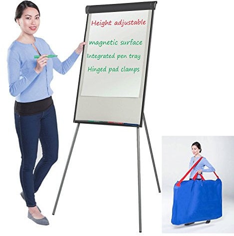 Wonderwall Deluxe Magnetic Whiteboard Tripod Flipchart Easel/Portable Magnetic Whiteboard Planner - Black with Carry Bag