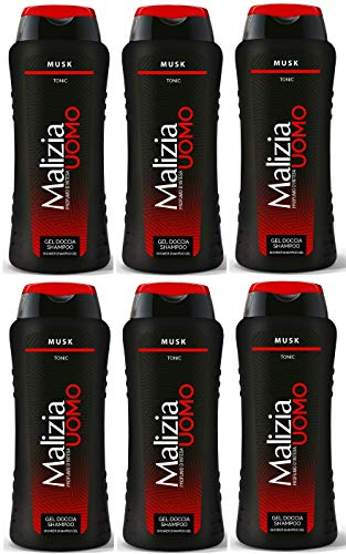 6x MALIZIA UOMO Musk Männer Duschgel & Shampoo 2in1 250ml Duschcreme Shampoo