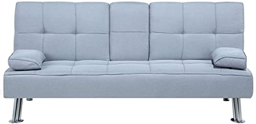 Beliani 3-Sitzer Schlafsofa Stoffbezug grau mit integriertem Tisch Klapparmlehne Roxen