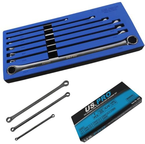 US PRO B3222 7-teiliges Doppelringschlüssel-Set, Luftfahrt, extra lang, 8–24 mm