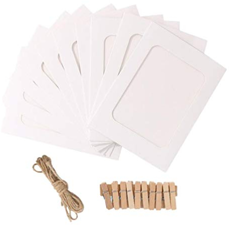 NUOBESTY 3 Banner Hängende Bilderrahmen Fotohalter Zum Aufhängen Bilderrahmen Selber Machen Fotodisplay Mit Clip Bilderrahmen Aus Kraftpapier Fotorahmen Mit Clips Hanfseil Schnur Bambus