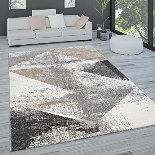 Paco Home Teppich Wohnzimmer Schlafzimmer Kurzflor Vintage Optik Modern Pastell Rautenmuster Abstrakt, Grösse:200x290 cm, Farbe:Grau