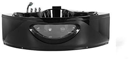 Supply24 since 2004 Whirlpool Badewanne Toskana in Schwarz (146x146 cm) – Eckmontage – 10 Massagedüsen & LED Farblichttherapie – Glasfront & Armaturen – Wellness Hot Tub Spa für 1–2 Personen