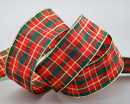 3 m x 40 mm Karo Weihnachtsband GRÜN ROT GOLD (123) mit Lurex Drahtkantenband Dekoband Geschenkband Schottenkaro Glanzband Goldkante Draht Schleifenband Winter Christmas Check