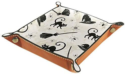 ZORE_FINE5 Leather Square Jewelry Trays Rolling Dice Games Tray key coin candy Storage Box Folding 11.5 cm/4.5 in Cats Brooms Witch Hats