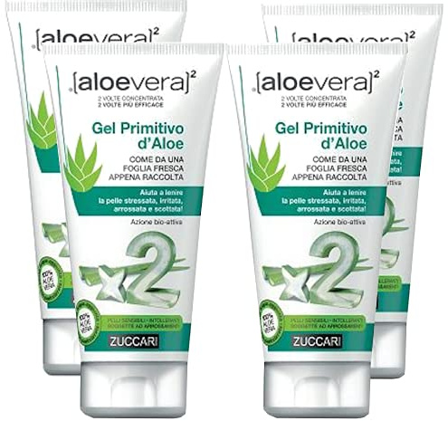 ZUCCARI Aloe Vera Gel 100 Prozent Pur 4x150 ml - Feuchtigkeitscreme | Doppelt konzentriert für strapazierte Haut & bei Sonnenbrand - erfrischendes Gel für Gesicht, Körper und Kopfhaut, pur