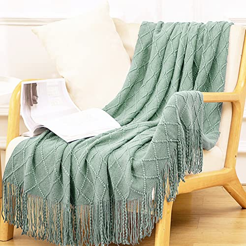 LumiSyne Gestrickte Decke Mit Quaste Einfarbig Geometrische Muster Kuscheldecke Strickdecke Tagesdecke Überwurf Couchdecke Dekorative Decke Für Sofa Bett 170x130cm