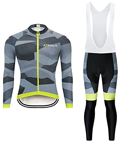 Radtrikot Herren Fahrradtrikot, Langarm Set Mit 20D-Gel-gepolsterten Trägerhose Radhose, Atmungsaktiv Elastische Schnell Trocknend Fahrradbekleidung für Radfahren MTB