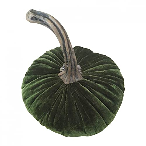 Aoblok Halloween Kürbis Deko - Halloween-Samt-Kürbis Deko, Herbst Deko Samt Kürbis Deko künstlicher Gemüse Kürbis mit Realistischen Stielen für Thanksgiving Tischdekoration (Olivgrün)