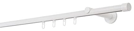 ondeco Gardinenstange auf Maß Innenlauf 20mm Cap 1-lauf Vorhangstange Wandträger 12cm Stilgarnitur Gleiter für Vorhänge Weiß 180cm