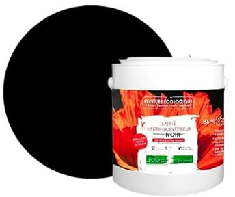 BOX DECO COULEURS Pintura natural ecológica interior exterior con aspecto satinado Natura – 2,5 l/33 m² [Clase energética A+], color negro