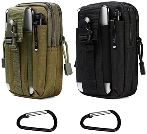 flintronic 2PCS Sac Tactique Ceinture, Nylon Sacoche Ceinture Multifonctionnelle Molle EDC Gadget Sac pour Téléphone, Plein-Air, Randonnée, Alpinisme et Cyclisme (avec 2* Mousquetons)