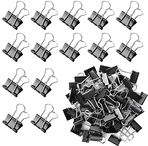 Androxeda 60 Stück Schwarze Binderclips Foldback-Metallbinder-Papierklemmen Metall Maul Klammer Klemmen in Schwarz für Papierkram 15 mm