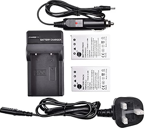 DSTE 2x Rechargeable EN-EL5 Battery + Travel and Car Charger Compatible for Nikon EN-EL5 Coolpix P510 P520 P530 P5100 P6000 S10 P3 P4 P80 P90 P100 P500 Digital Camera