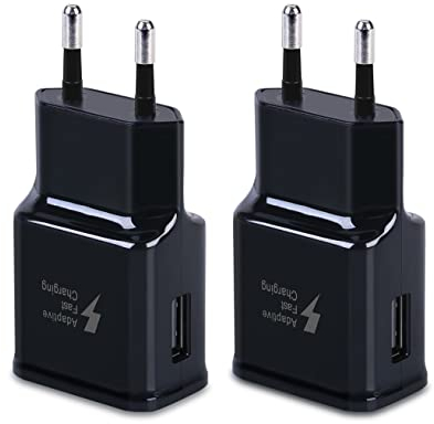 2 Pack Chargeur Compatible avec Samsung Galaxy S8, S9, S10, S20, S20 Puls, S20 FE, S7, S7 Edge, S6, Note10, Note9, Note8, J6, J5, AFC Chargeur Rapide - Noir