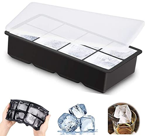 Eiswürfelform mit Deckel Eiswürfelbehälter 8 Große Eiswürfelbereiter ,eiswürfelformem für Whisky Cocktails Pudding Babynahrung Silikon 1er-Pack