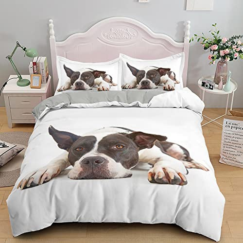 HAIKUO Bettwäsche 135x200 Silberner Pitbull Mikrofaser Bettwäsche + 2 Kissenbezug 80x80cm - Mit Reisverschluss BettwäSche-Sets - Geeignet FüR Erwachsene Und Kinder