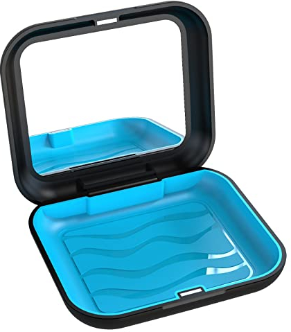 BVN Boite Gouttiere Dentaire, Boite pour Appareil Dentaire avec Miroir, Boite Appareil Dentaire, Conteneur de Retenue, Boîte à Prothèses Partielles, Boîte de Rangement Orthodontique, Noir