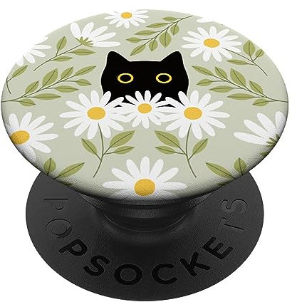 PopSocket PopGrip:Cute Daisy Flower Floral Aesthetic Black Cat Sage Green Swappable PopGrip