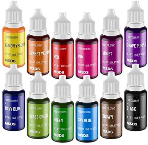 Food Coloring Set - 12 Color Food Grade Vibrant Food Dye Tasteless Liquid Color for Cake Decorating, Baking, Easter Egg, Icing, Fondant, Cooking, Slime Making DIY Supplies Kit - 0.35 Fl. oz (10 ml)/Bottles
