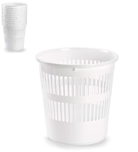 AC Pack 12 Papeleras de Estilo Rejilla en Plástico Blanco, Cubo de Basura para Oficina, Reciclaje,Cesto Basura Cubo Reciclaje, cesto Basura, Contenedor, Limpieza de Oficina, 28 x 27,5 cm