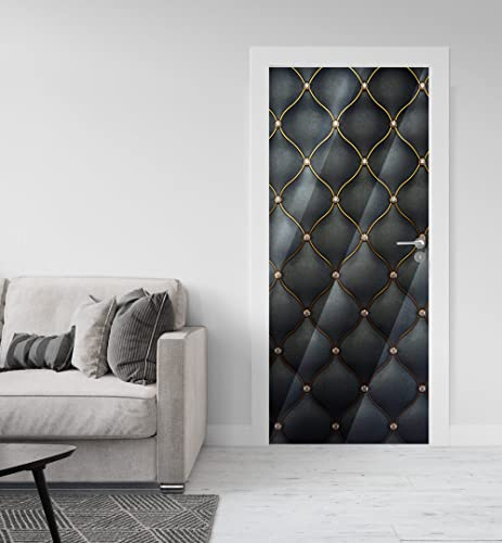 MyMaxxi - Tür bekleben mit Türtapete Türposter Selbstklebend 90x200 Lederoptik - Türfolie mit Premium Glanzeffekt - Türaufkleber metallic Silberfolie - Türklebefolie Edel Luxuriös schwarz
