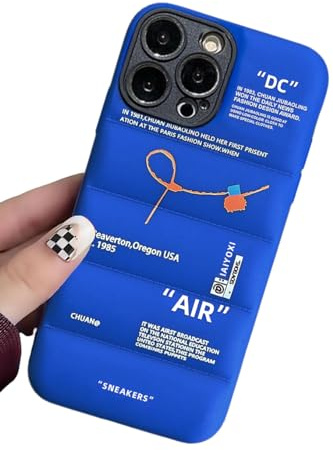 IAIYOXI Puffer-Schutzhülle mit Sportschuhen, Marken-Design für iPhone 12 Pro Max, Sneaker-Ins, weißes oder schwarzes Etikett, weiche Abdeckung, blau, geschwollene Hülle für iPhone 14, 13, 12, 11 Pro