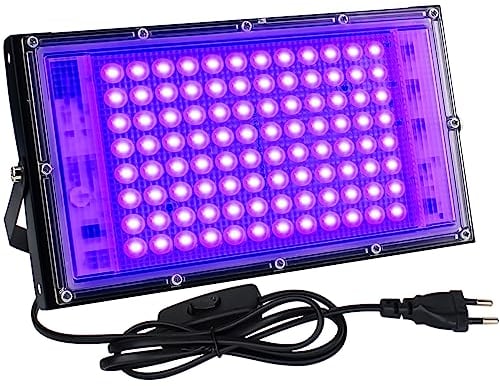 LED Schwarzlicht Strahler 100W, Indmird Schwarzlichtlampe mit Stecker, IP65 Wasserdicht UV Strahler mit Schalter, 395-400nm UV Flutlicht Partylicht für Bar,Disco,Party,Halloween,Bühnen