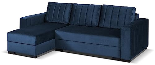 MEBLE-LUX - Universal Ecksofa mit Schlaffunktion und 2 Bettkasten Vera I 242cm Breit Sofa L Form I Eckcouch mit Schlaffunktion I Universal Ecke (Rechts oder Links) I Sofa Marineblau