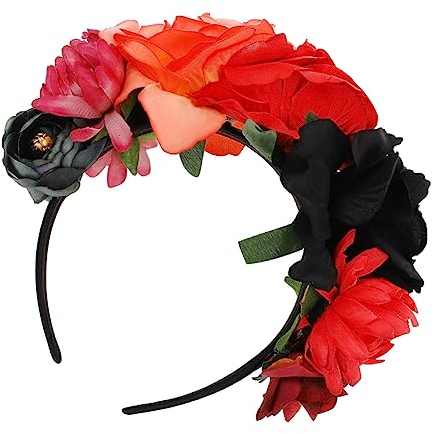 FOMIYES Halloween Stirnband Rosenhaarreifen Simulations Rosen Haarband Rot Schwarz Orange Haarschmuck für Halloween Karneval Maskenball Cosplay Foto Requisiten Damen Mädchen