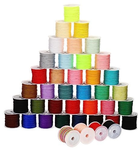 PATIKIL 40Rolls 0.8mm Nylon String Cord, 1968 Yards Beading Thread for Bracelet Making, Braided Bracelets, Beading, Necklaces, Macrame Craft, Wind Chime, Jewelry Bracelets Beads, 38 Colors