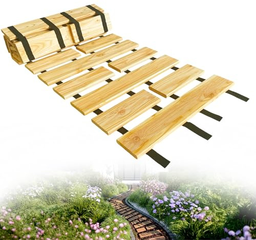 Floranica Gartenweg aus Holz 50 cm x 2 m Natur Rollweg Ausrollbarer Gehweg Gartentritte Holzweg aus Lärche rutschfeste Oberfläche durch Riffelung Holztritt für Hinterhof