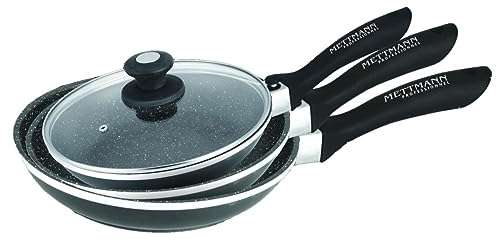 METTMANN PROFESSIONNEL Lot de poêles par 3 induction 24/28/32 cm manches amovible en revêtement anti-adhésif Compatible tous feux dont Induction Greblon C2+ - Lave Vaisselle/Resistant aux rayures