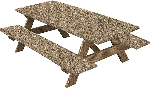 Highdi Nappes pour Table de Pique Nique avec Housses de Banc, Nappe Rectangulaire Ajustée Couverture de Table imperméable Élastique pour Extérieur, Jardin, Camping, Fête (Paille,30 * 72 Pouces)