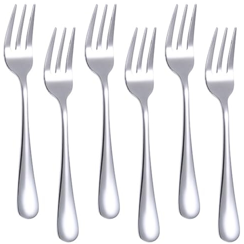 6 piezas Tenedor de cena Vajilla de Acero Inoxidable apto para lavavajillas,Juego de Postre de Mesa Pequeños de Frutas para Comidas Familiares,Fiestas,Pastelerías,Restaurantes,Bares-14cm