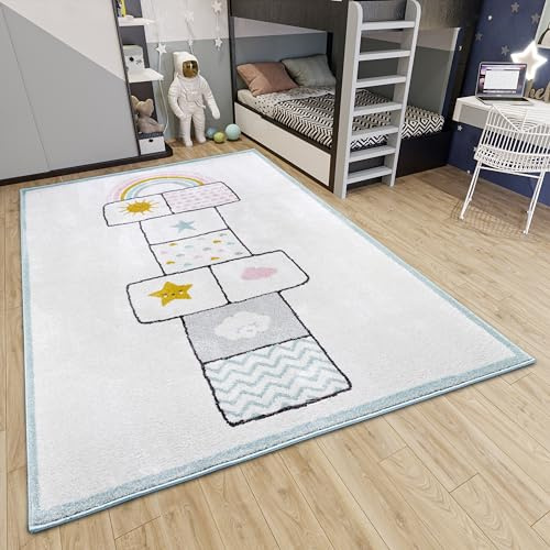Hanse Home Adventures Kinderteppich - Hüpfkästchen, Hüpfspiel Muster Teppich Junge Mädchen für Kinderzimmer, Spielzimmer, Jugendzimmer, Wohnzimmer - Blau, 120x170cm