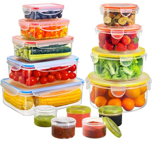 YASHE Boîte Conservation Alimentaire 28 Pièces, Sans BPA Boîte Alimentaire Set, Plastique Boîte Hermetique Alimentaire, 100% Étanche, Adaptés au Micro-ondes et au Congélateur