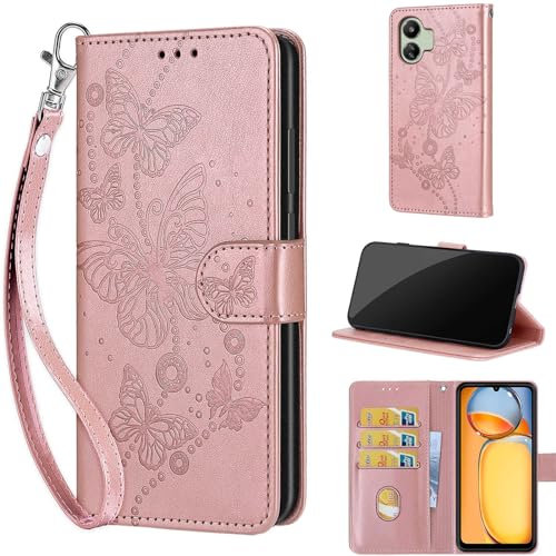 KENHONER Phone Case for Xiaomi Redmi 13C 4G, Premium PU Leather Book Style Flip Cover Shockproof Case with [Card Slots Kickstand] [Magnetic Closure] compatible Xiaomi Redmi 13C 4G Rose Gold