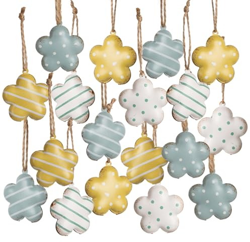 Logbuch-Verlag 18 kleine Ostern Blumen Anhänger gelb blau weiß Metall Sommerdeko Blümchen Dekoration Gartenparty 4 cm