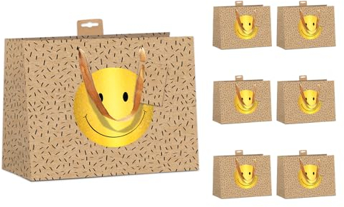 PremiumLine Geschenktaschen 6 Stück edle Geschenktüten Papier Tragetasche aus robustem Kraftkarton DIN A4 Geburtstag Geschenkbeutel Large 26x32x12cm mit farbiger Kordel und Anhänger