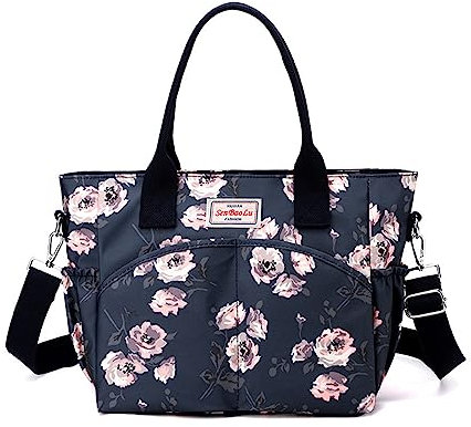 NICOLE & DORIS Damen Handtasche Große Tasche Casual Umhängetasche mit Mehreren Taschen Shopper Schultertasche Blume Henkeltasche Bunte Tote Handtaschen Crossbody Bag Dunkelblau 4