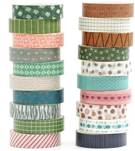 KAVI' S 20 Rollen Washi Tape Set Kreative Basic Dünn Dekorative Bänder für Kunst, DIY Handwerk, Bullet Journals, Planer, Scrapbooking, Verpackung (Collection 3-Elegance)