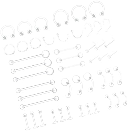 48 Stück Klare Piercing Retainer aus Kunststoff für Nase Zunge Brustwarze Nippel Bauch Lippen Labret Hoops Septum Ohr Knorpel Plastik Piercing Platzhalter Schmuck für OP